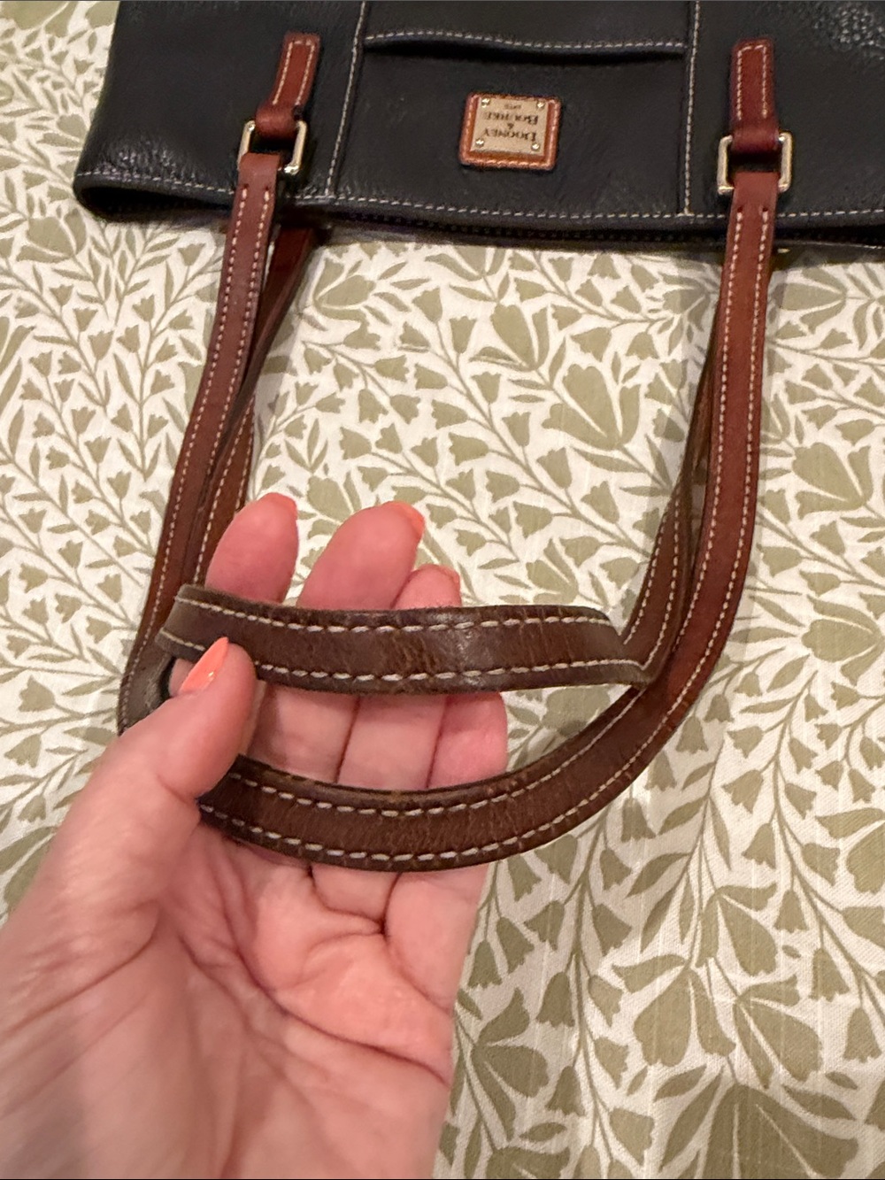 Dooney & Bourke Black Leather Tote with Brown Trim & Handles - Picture 13 of 16